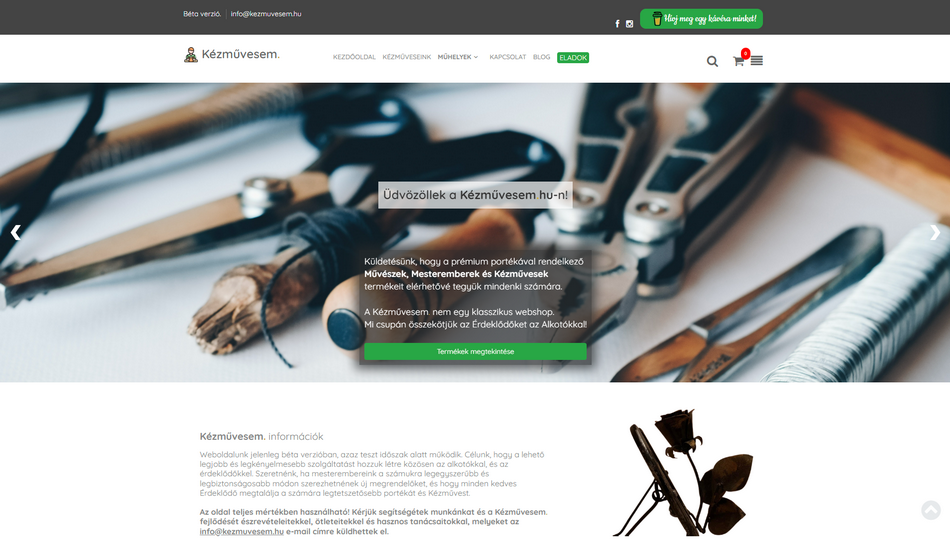 One of the web factory's references: The interface of the Kézművesem.hu webshop